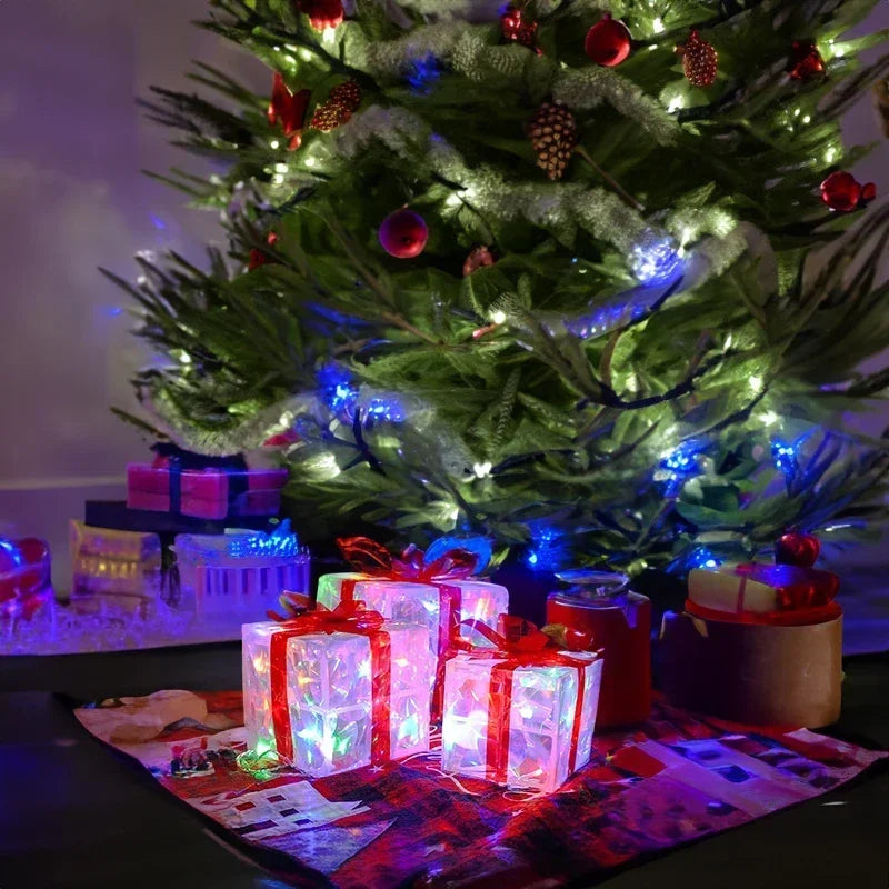 Set von 3 Weihnachten beleuchtete Geschenkboxen für Weihnachten & Neujahrs