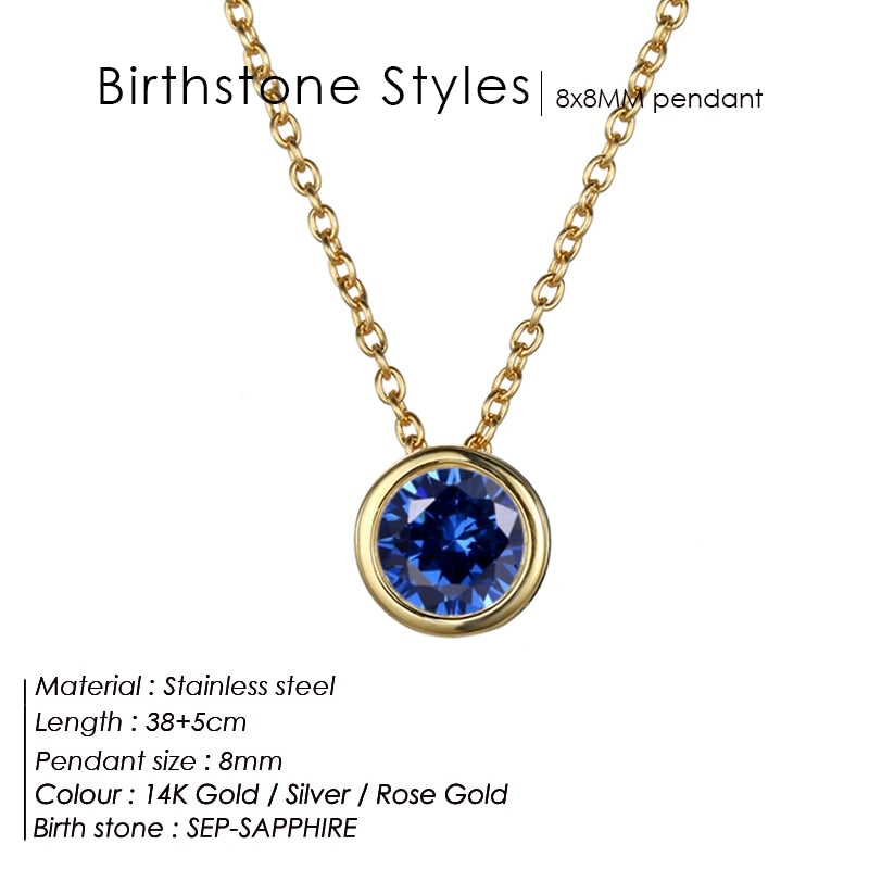 Stainless Steel Birthstone Necklace for Women