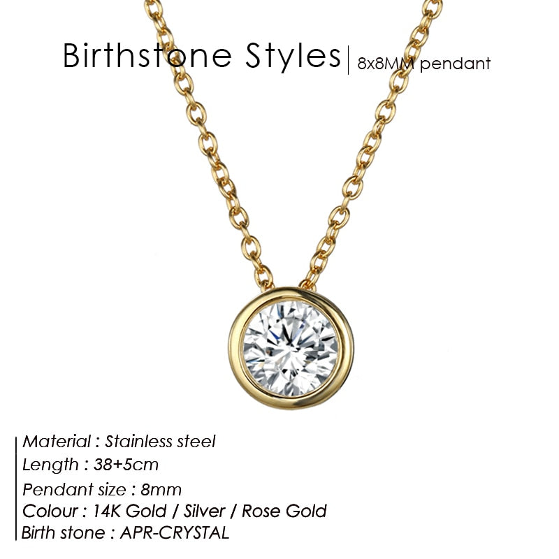 Stainless Steel Birthstone Necklace for Women