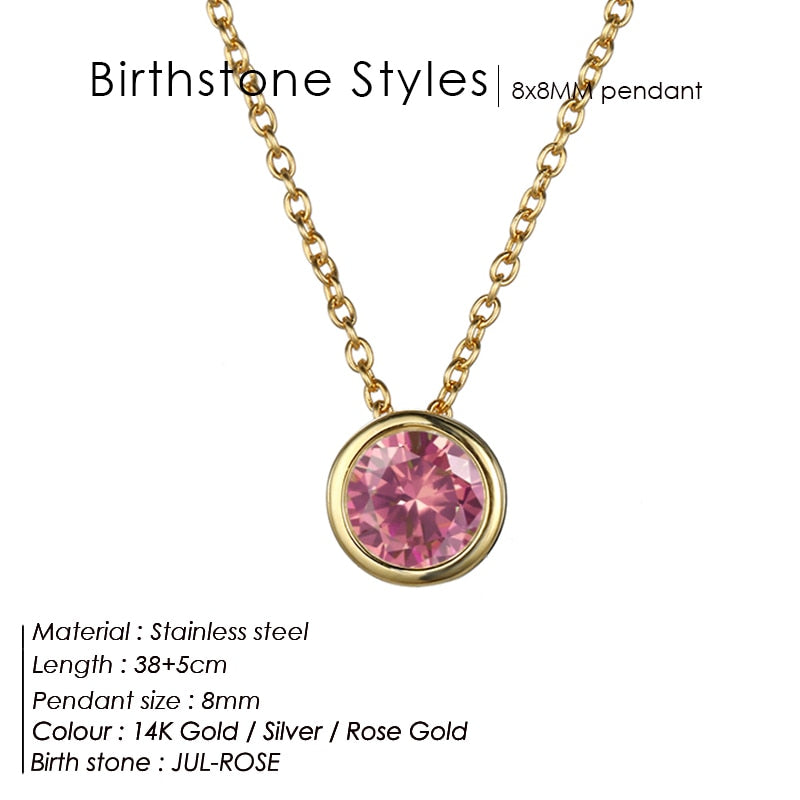 Stainless Steel Birthstone Necklace for Women