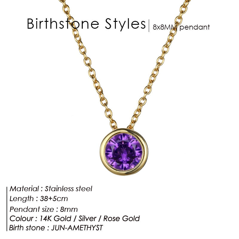 Stainless Steel Birthstone Necklace for Women