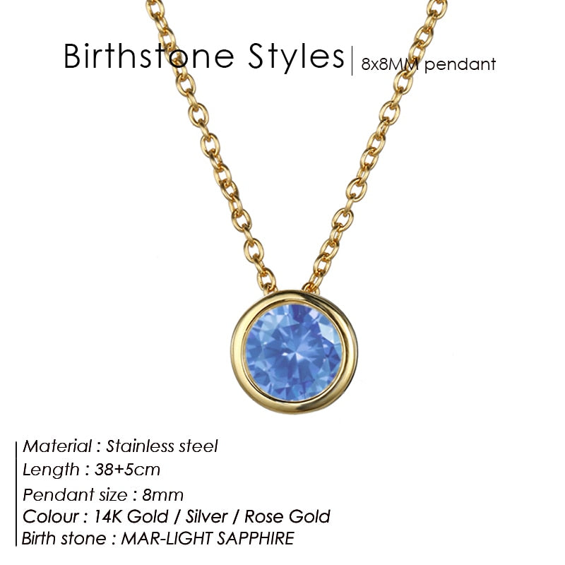 Stainless Steel Birthstone Necklace for Women