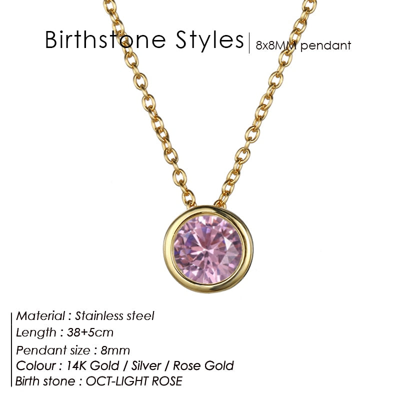 Stainless Steel Birthstone Necklace for Women