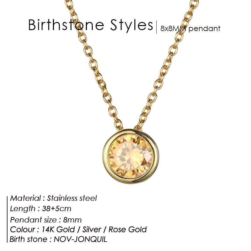 Stainless Steel Birthstone Necklace for Women