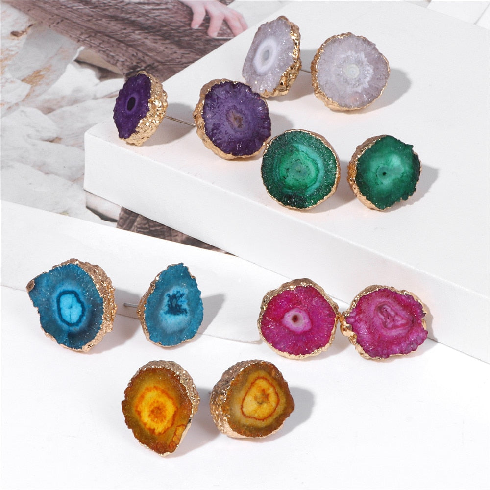 Natural Druzy Agates Crystal Earrings